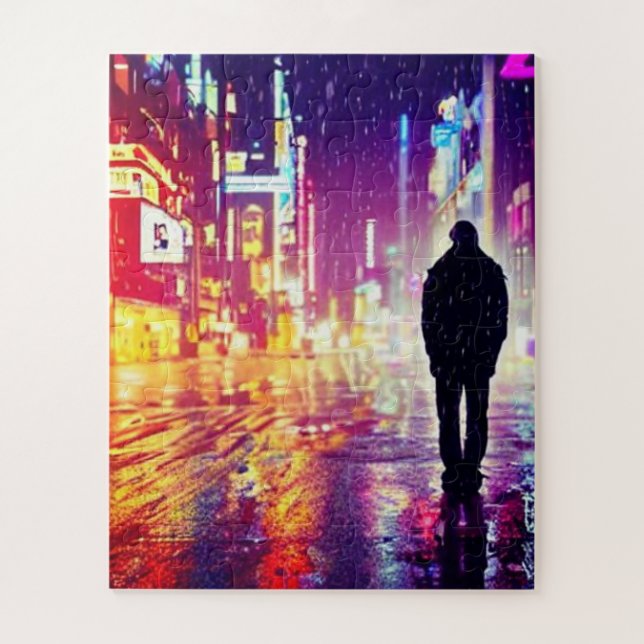 Lonely Cyberpunk In The Rain Puzzle (Vertical)