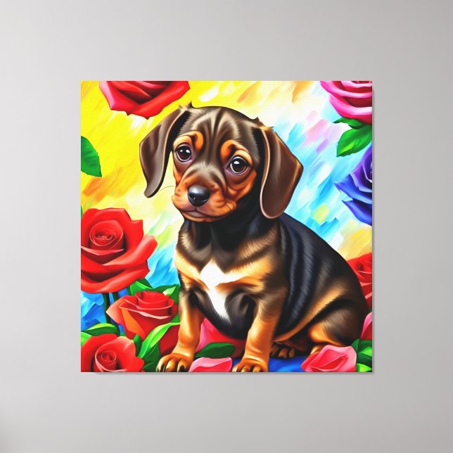 Lonely Dachshund Pug Puppy Dog Art Canvas Print (Front)