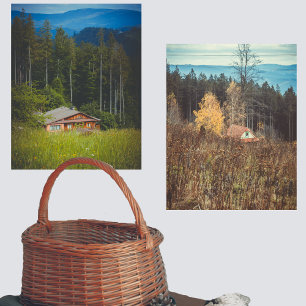 Lonely forest cabins under the mountains