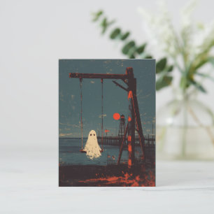 Lonely Ghost on the Swing at Seaside Holiday Postcard