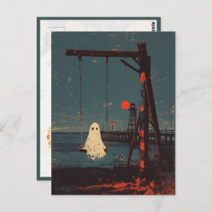 Lonely Ghost on the Swing at Seaside Postcard