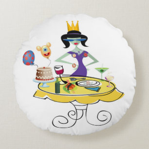 Lonely girl celebrate birthday round cushion