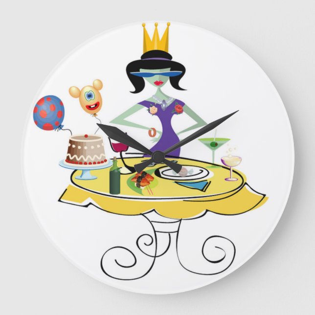 Lonely girl with a  feast table large clock (Front)