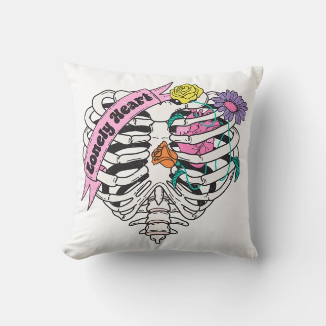 Lonely Heart Skeleton Anti Valentine Cushion (Front)