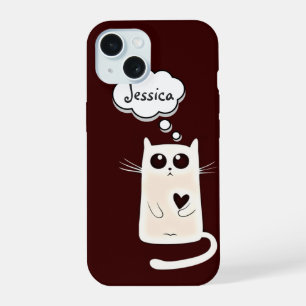 Lonely Hearts Cat Personalised Speech bubble iPhone 15 Case