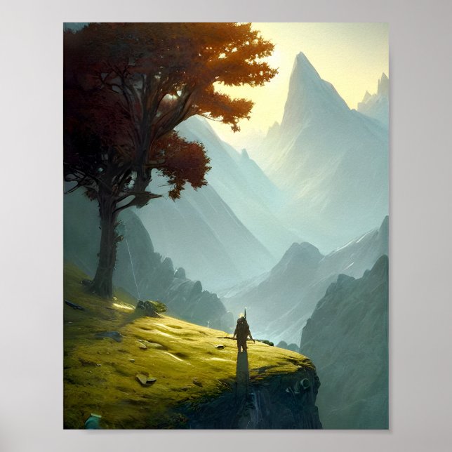 Lonely mountain tree - Landscape Graphic Art Poster (Front)