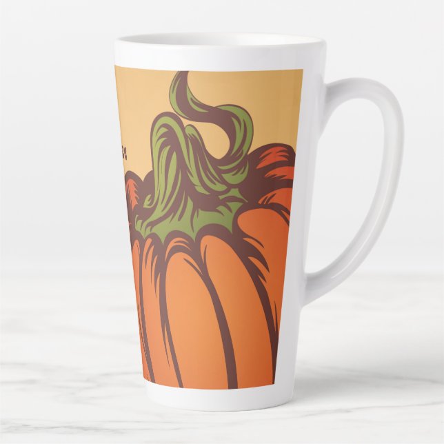 Lonely pumpkin one the field. Autumn leaves fall. Latte Mug (Right)