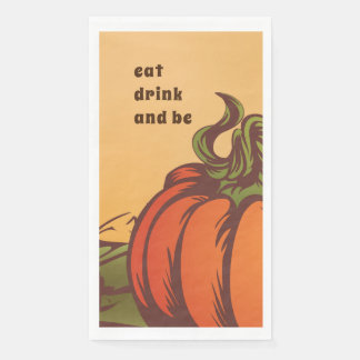 Lonely pumpkin one the field. Autumn leaves fall. Napkin