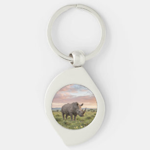 Lonely Rhino In Savanna At Sunset Photo Enlargemen Key Ring