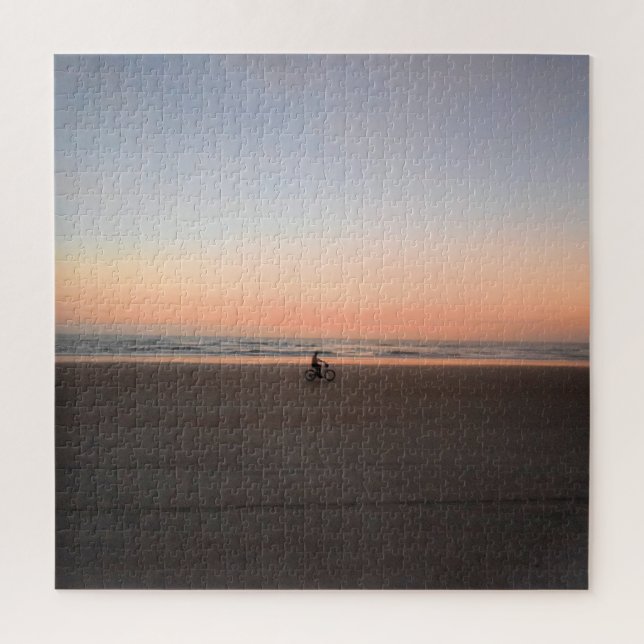 Lonely Sunrise Bike Ride on the Beach  -  20x20 Jigsaw Puzzle (Vertical)