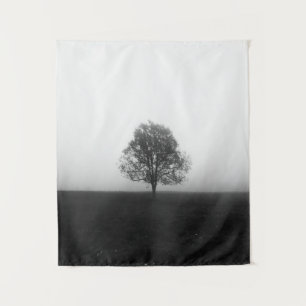 Lonely tree in fog black and white tapestry