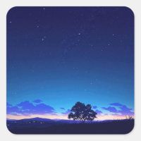 Lonely Tree Silhouette Under Starry Night Sky