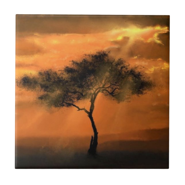 Lonely Tree Sunbeams - Drawing Art Collection Tile (Front)