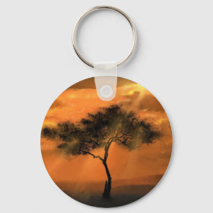 Lonely Tree Sunbeams Sunset Keychain
