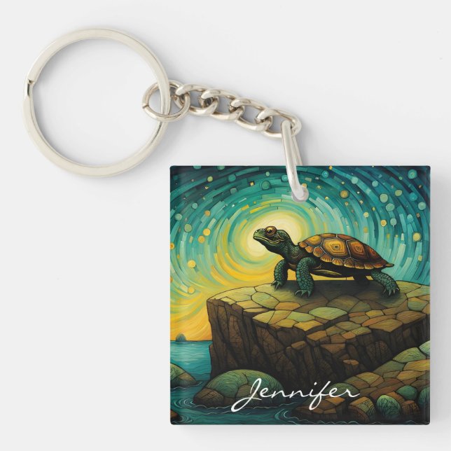Lonely Turtle Thinking of You Name Key Ring (Front)