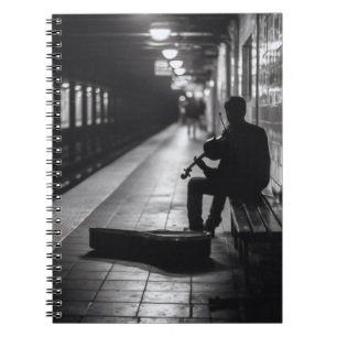 Lonely Violinist Subway Bench Notebook