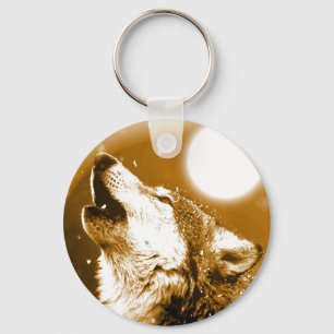 Lonely Wolf Howling at Moon Key Ring