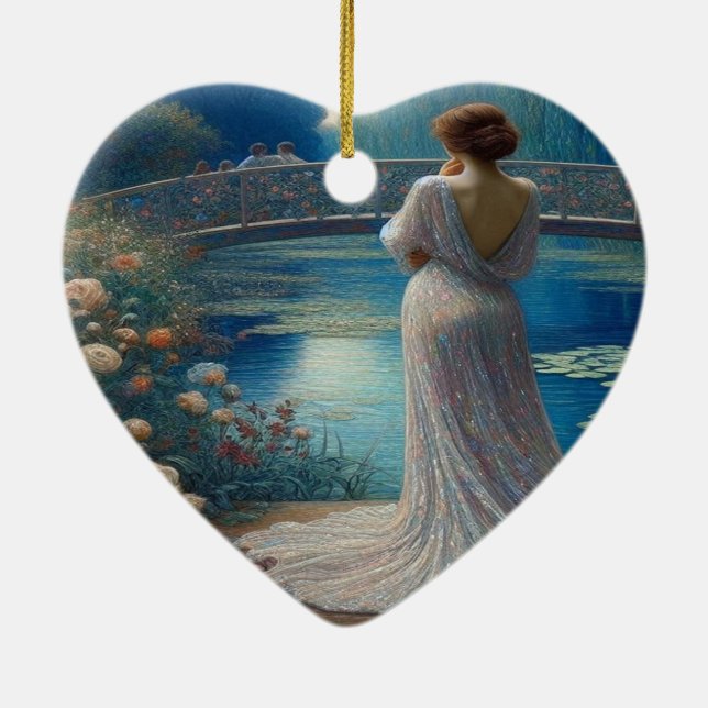 Lonely Woman Looking At Others Valentine Tree Ceramic Tree Decoration (Back)