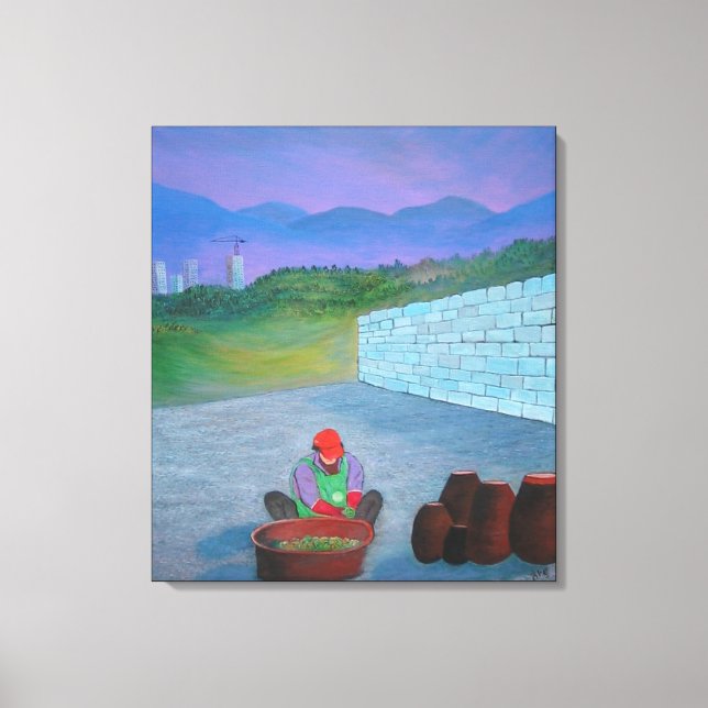 Lonely Woman Makes Kimchi in Korea Canvas Print (Front)
