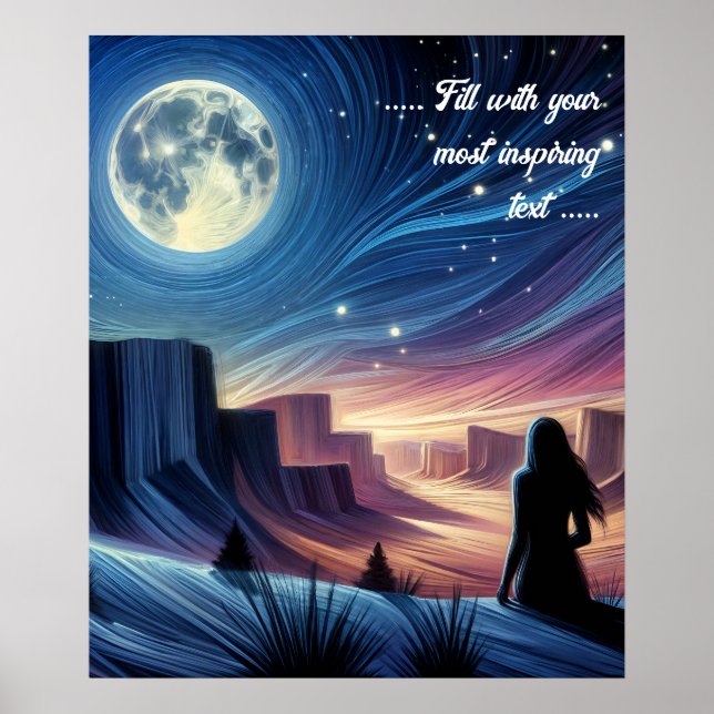 Lonely woman siting looking at the moon poster (Front)