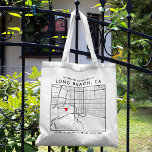 Long Beach, CA Love Locator | City Map Wedding Tote Bag<br><div class="desc">A fun tote bag for a wedding or any other occasion taking place in the beautiful city of Long Beach, California. This tote features an overhead map of the city centre inside a black-bordered box framer. On the top sits a short welcome greeting and the name of the city. On...</div>
