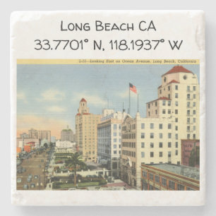 Long Beach CA Map Coordinates Vintage Style Stone Coaster