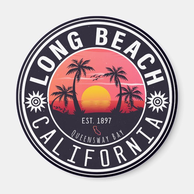 Long Beach Ca Palm Tree Retro Sunset Souvenirs 80s Magnet (Front)