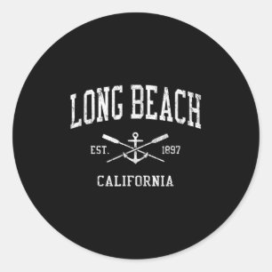 Long Beach Ca Vintage Crossed Oars &amp; Boat Anch Classic Round Sticker