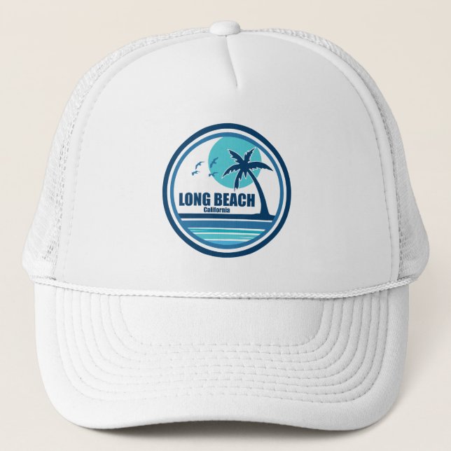 Long Beach California Palm Tree Birds Trucker Hat (Front)