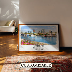 Long Beach California Poster, Watercolor, Custom Poster