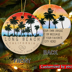 Long Beach California Retro Sunset Palm trees 80s Ceramic Tree Decoration