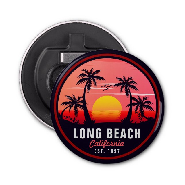 Long Beach California Retro Sunset Souvenirs 80s Bottle Opener (Front)