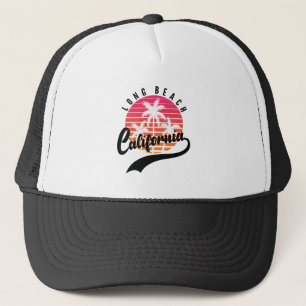 Long Beach, California Retro Sunset Trucker Hat
