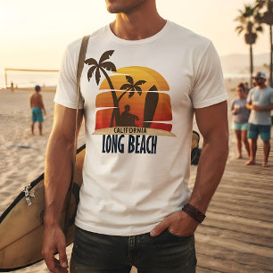 Long Beach California Retro Surf Sunset Graphic T-Shirt