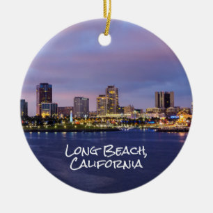 Long beach California, Skyline at Dusk, Ceramic Tree Decoration