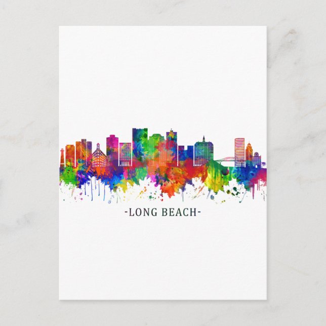 Long Beach California Skyline Invitation Postcard (Front)