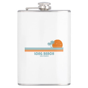 Long Beach California Sun Palm Trees Hip Flask