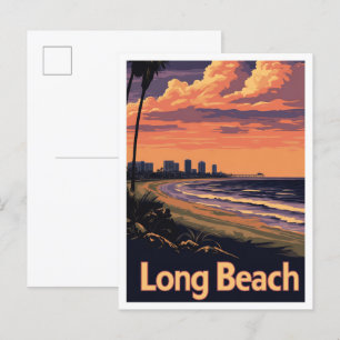Long Beach California Vintage Travel Illustration Postcard