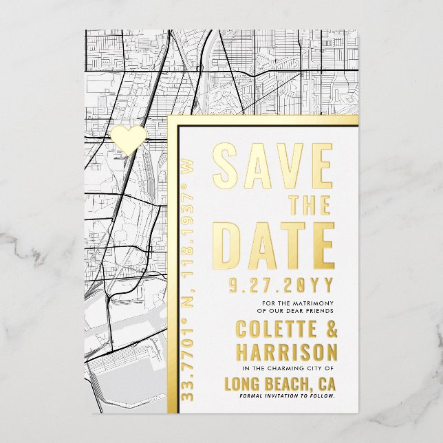 Long Beach Love Locator | Wedding Save the Date (Front)