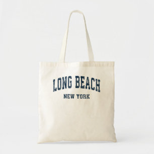 Long Beach New York NY Vintage Varsity Sports Navy Tote Bag