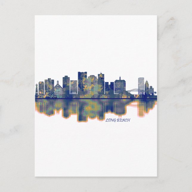 Long Beach Skyline Invitation Postcard (Front)