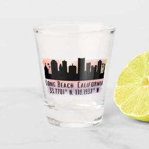 Long Beach Skyline Latitude and Longitude  Shot Glass