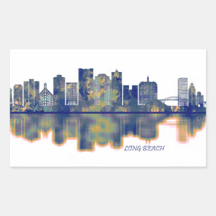 Long Beach Skyline Rectangular Sticker