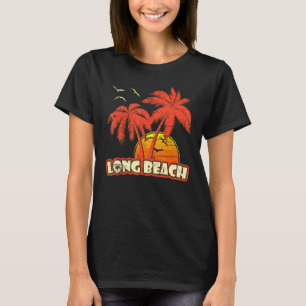 Long Beach Summer Palm Trees 80s Beach Sunset T-Shirt