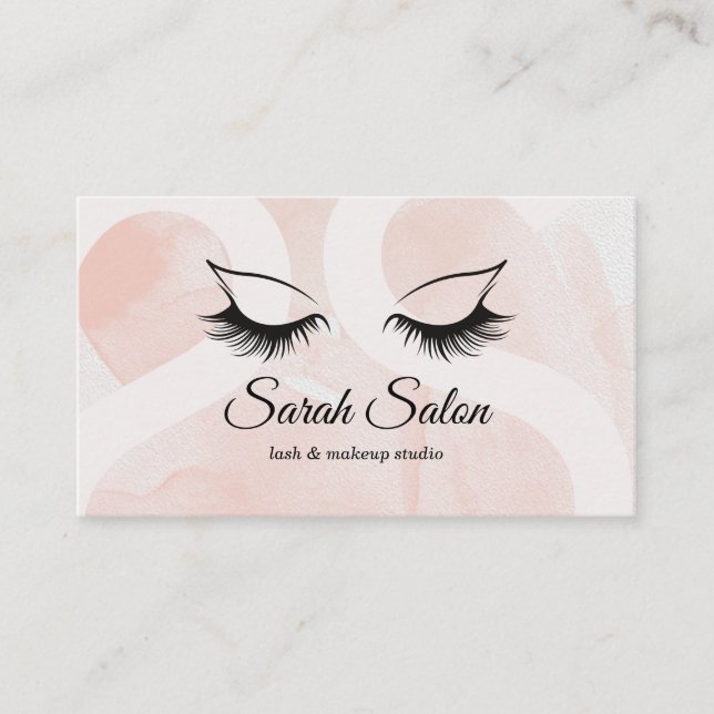 Long Beautiful Lashes Dusty Pink Black Script Business Card (Front)