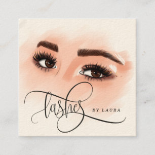 Long Beautiful Lashes Eyes and Brows Hand drawn Square Business Card