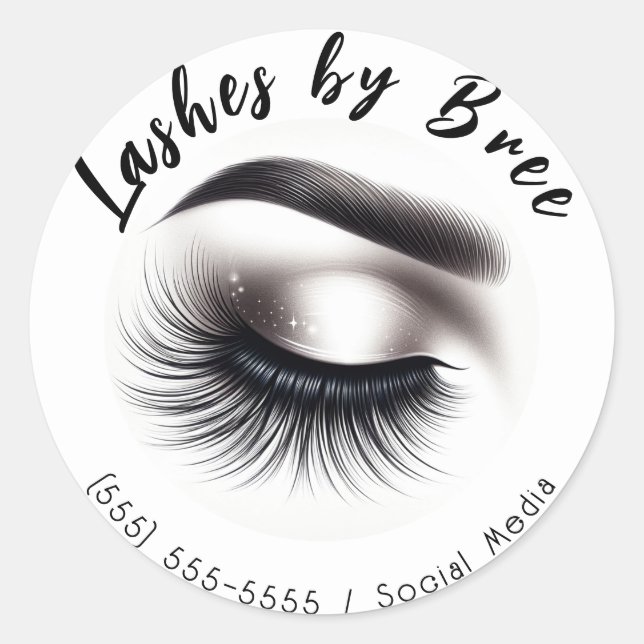 Long Black Wispy Eyelashes Lash Extensions Beauty  Classic Round Sticker (Front)