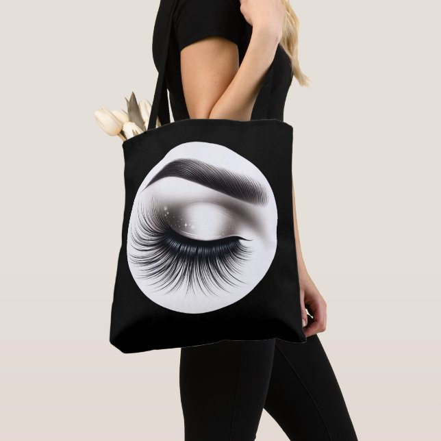 Long Black Wispy Eyelashes Lash Extensions Beauty  Tote Bag (Close Up)
