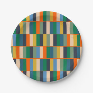 Long Blocks Retro Modern Checked Pattern Paper Plate