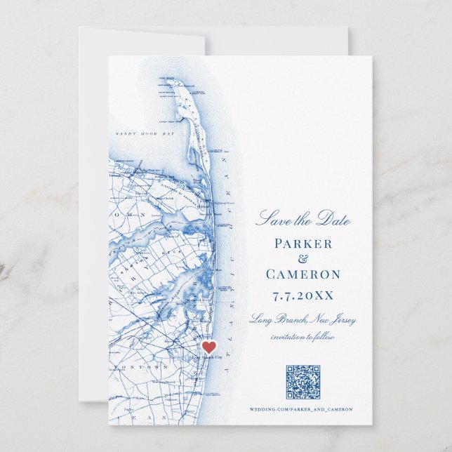 Long Branch New Jersey Map Elegant QR Save The Date (Front)